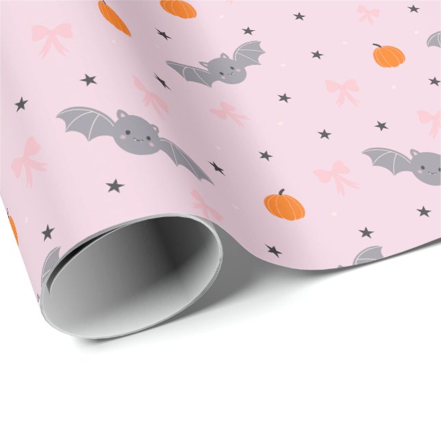 Söt rosa halloweenfladdermus-mönstrad presentpappe presentpapper (Rullad Hörn)