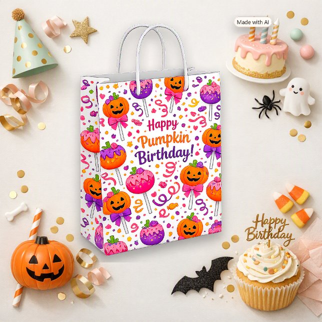 Söt rosa halloweenpumpakaka-pops födelsedagsfirand (Skapare uppladdad)
