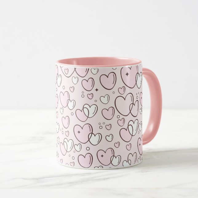 Söt Rosa Hand plockade Bubble Hearts Valentine Mugg (Framsida höger)