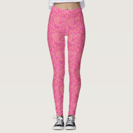 Söt Rosa Handdragen Heart Mönster Leggings