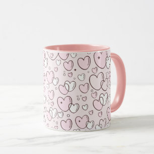Söt rosa handritad bubbla hjärtan Alla hjärtans da Mugg