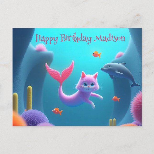 Söt Rosa Havfrusvalp Vykort (Framsida)