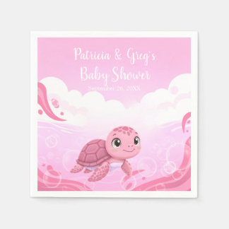 Söt Rosa Havssköldpadda Flicka Baby Shower Pappersservett