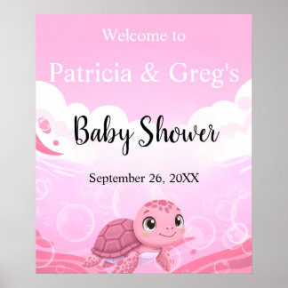 Söt Rosa Havssköldpadda Flicka Baby Shower Välkoms Poster