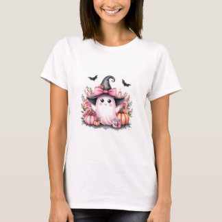 Söt Rosa Häxspöke Blommig Halloween Vattenfärg T Shirt