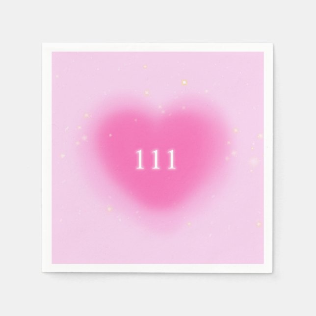 Söt Rosa Heart Aesthetic Angel Number 111 Party Pappersservett (Framsidan)