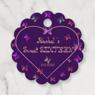 Söt Rosa Heart Butterflies Sweet 16 Birthday Gåvor Etiketter