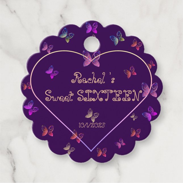 Söt Rosa Heart Butterflies Sweet 16 Birthday Gåvor Etiketter (Framsida)