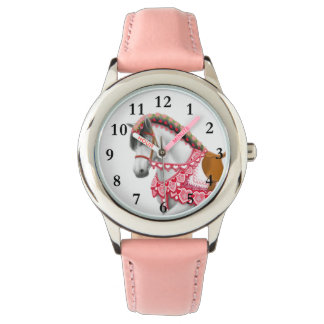 Söt Rosa Heart Parad Horse Kids Watch Armbandsur
