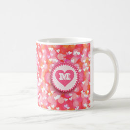 Söt Rosa Hearts Anpassningsbar Text Monogram Kaffemugg