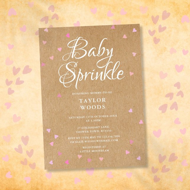 Söt Rosa Hearts Baby Sprinkle Shower Rustic Inbjudningar (Pretty Pink Hearts Baby Sprinkle Shower Rustic Invitation)