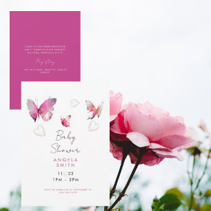 Söt Rosa Hearts & Butterflies Rosa Inbjudningar