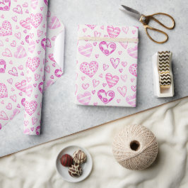 Söt Rosa Hearts Romantic Wrapping Papper Presentpapper