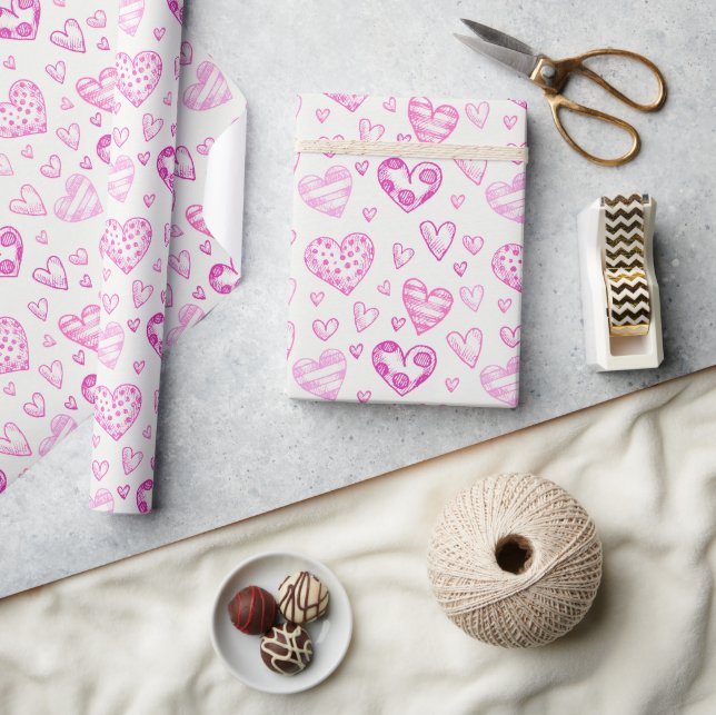 Söt Rosa Hearts Romantic Wrapping Papper Presentpapper (Hantverk)
