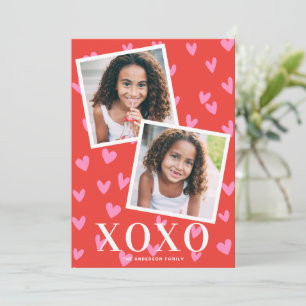 Söt Rosa Hearts XOXO Valentine Day 2 Photo Anteckningskort