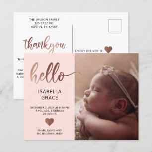 Söt Rosa Hej Foto Baby Tillkännagivande Meddelande Vykort