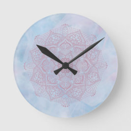 Söt Rosa Helig Lotus Flower Blommar Mandala Rund Klocka