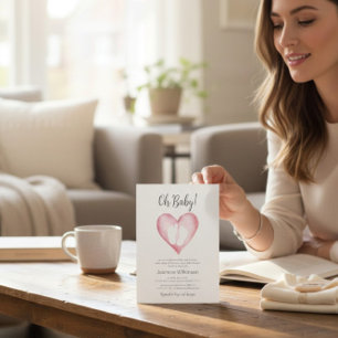 Söt Rosa Hjärt Baby Shower Inbjudan