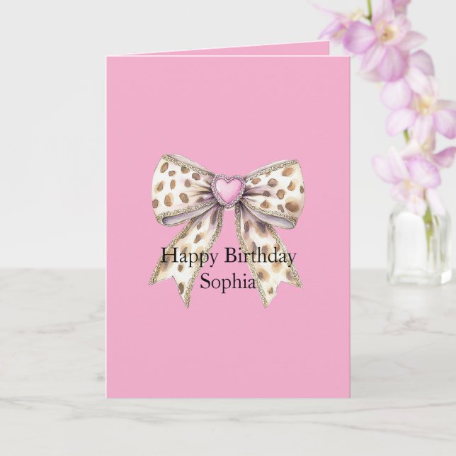 Söt Rosa Hjärt Leopard Tjejslig Slöja Födelsedag Kort (Orkide)