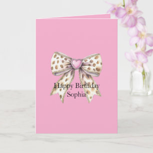 Söt Rosa Hjärt Leopard Tjejslig Slöja Födelsedag Kort