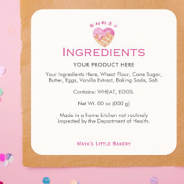 Söt Rosa Hjärt Waffle Bageri Ingredienser Produkt Fyrkantigt Klistermärke