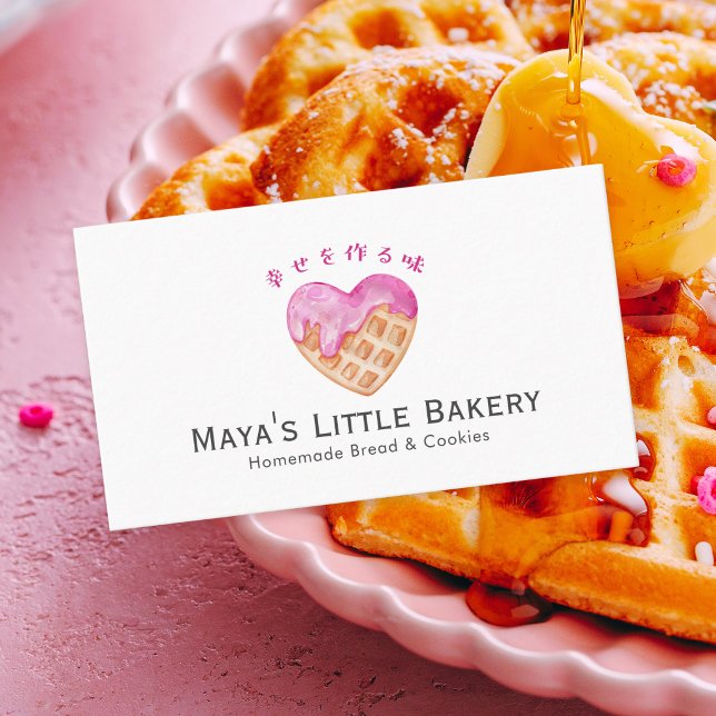 Söt Rosa Hjärt Waffle Bageri Visitkort (Skapare uppladdad)