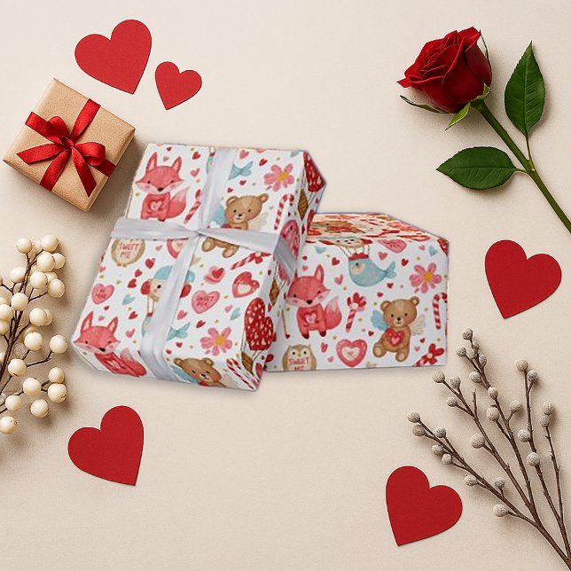 Söt Rosa Hjärtan Teddy Alla Hjärtans Dag Presentpapper (Skapare uppladdad)