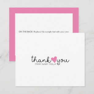 Söt Rosa Hjärtat Flicka Bebis Kalas Tack Kort