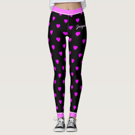 Söt Rosa Hjärter på BLACK Leggings