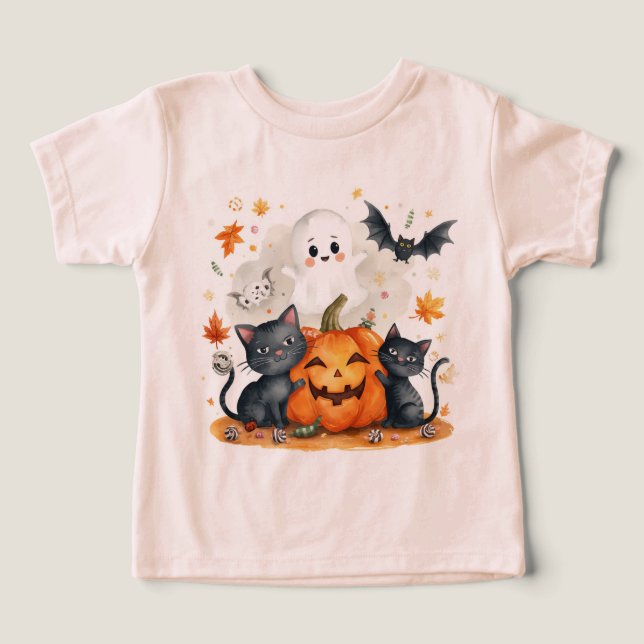 Söt Rosa Höst Spöke Halloween T Shirt (Design Framsida)