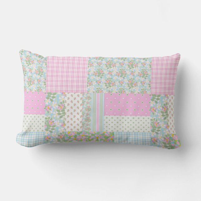 Söt Rosa Hund Faux Patchwork Lumbar Pillows Lumbarkudde (Framsida)