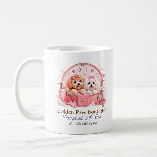 Söt Rosa Hund Frisör Kopps Design Kaffemugg (Vänster)