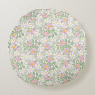 Söt Rosa Hund Ro på Taupe Round Pillow Rund Kudde