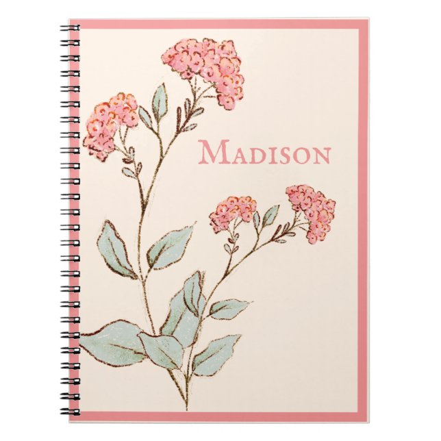 Söt Rosa Hydrangea Blommigt Personlig Namn Anteckningsbok (Framsidan)