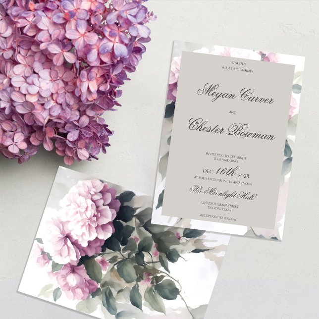 Söt Rosa Hydrangea Blommigt Sommaren Vår bröllop Inbjudningar (Skapare uppladdad)
