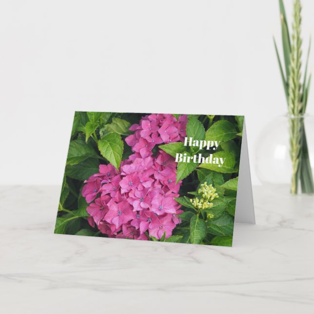 Söt Rosa Hydrangea Blommor Fotofödelsedag Kort (Framsida)