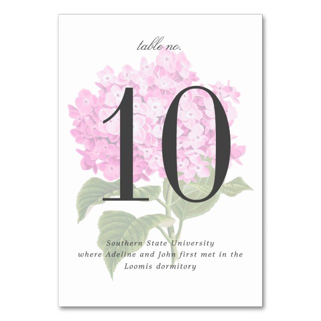 Söt Rosa Hydrangea Garden Wedding Wedding Bordsnummer (Framsidan)