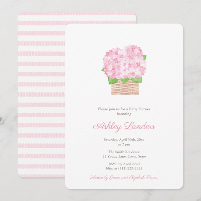 Söt Rosa Hydrangea Girl Baby Shower Inbjudningar (Fram/baksida)