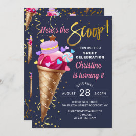 Söt Rosa Ice Cream Birthday Nave Blue Inbjudningar