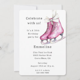 Söt Rosa Ice Skates Birthday Inbjudningar