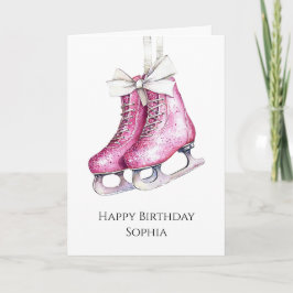 Söt Rosa Ice Skates Birthday Kort
