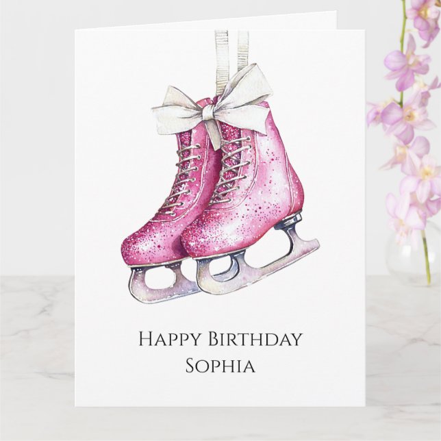 Söt Rosa Ice Skates Birthday Kort (Orkide)