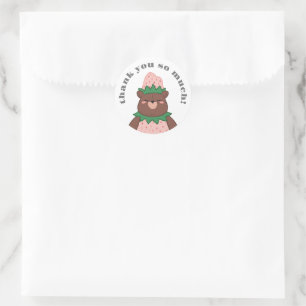 Söt Rosa Jordgubbe Bear Baby Shower Tack Runt Klistermärke