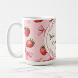 Söt rosa jordgubbs- och slingmönster med anpassat kaffemugg