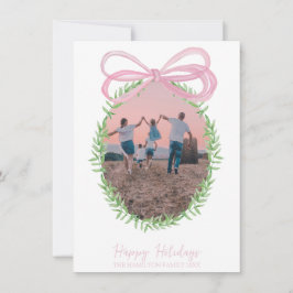 Söt Rosa Jul Coquette Bow Wand Foto Julkort