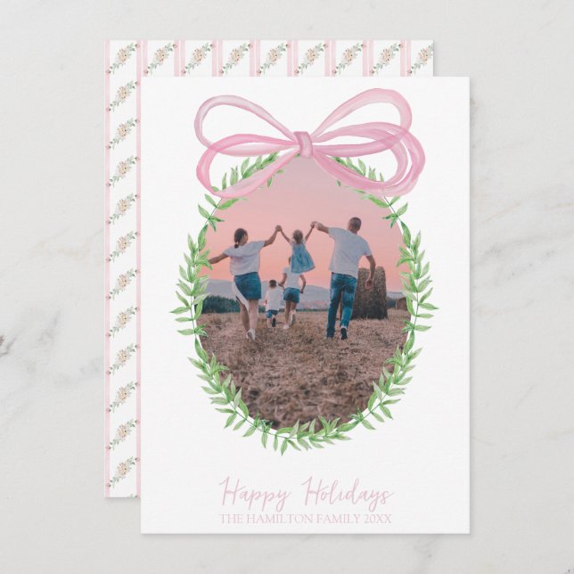 Söt Rosa Jul Coquette Bow Wand Foto Julkort (Fram/baksida)