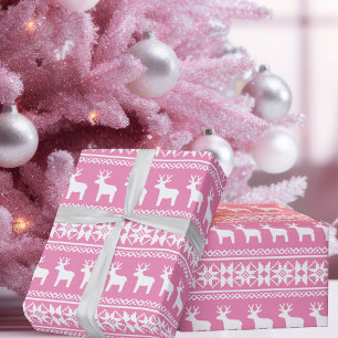 Söt Rosa Jul Hjort Snowflake Mönster Presentpapper