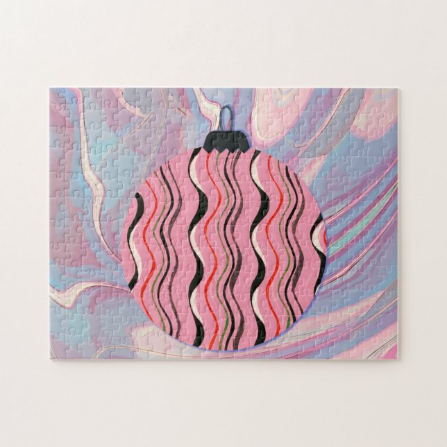 Söt Rosa jul Ornament Retro Puzzle Pussel (Horisontell)