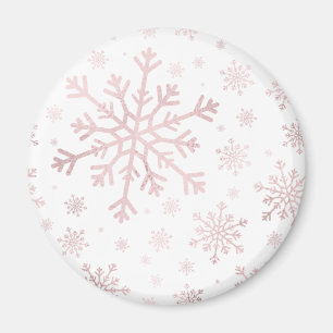 Söt Rosa jul Snöflingor på Vintervit Magnet