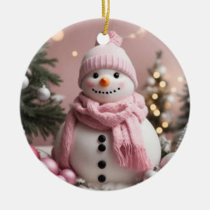 Söt Rosa jul Snögubbe Julgransprydnad Keramik